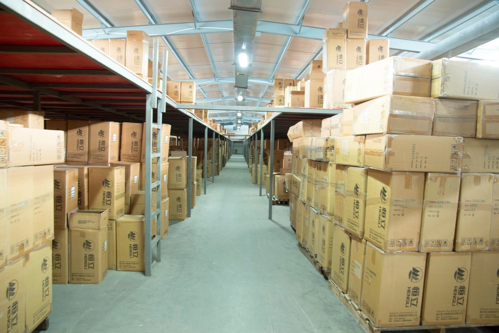 Boxed products stored in a warehouse